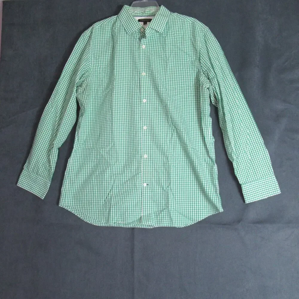 Banana Republic Shirt Mens XL Serenity Green Plaid Button Long Sleeve Preppy